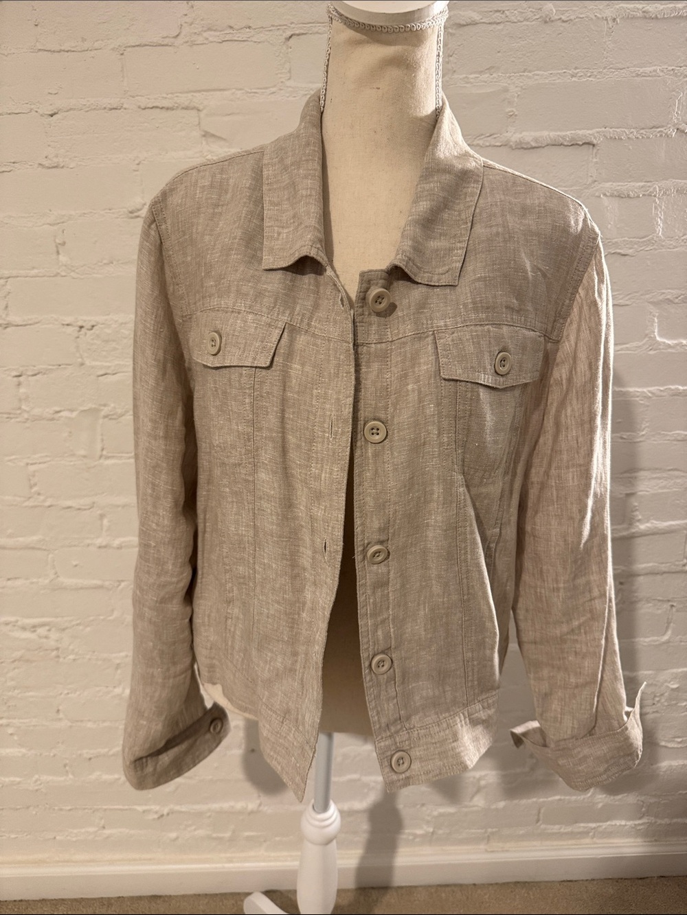 Quince Oatmeal 100% European Linen-Button Jacket- Large